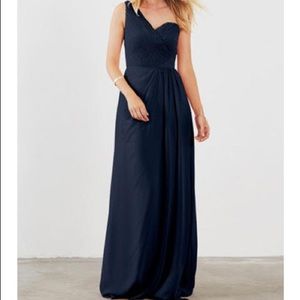 Navy One Shoulder Chiffon Dress
